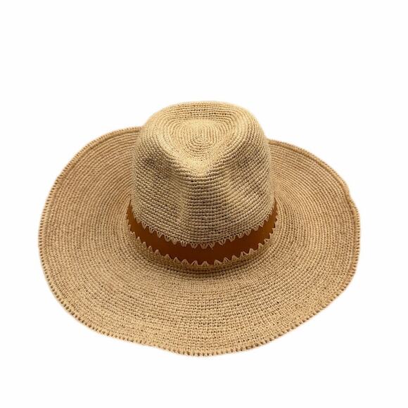 Helen Kaminski OS Acheron Adjustable Raffia Leather Wide Brim Fedora Sun Hat - Picture 4 of 10